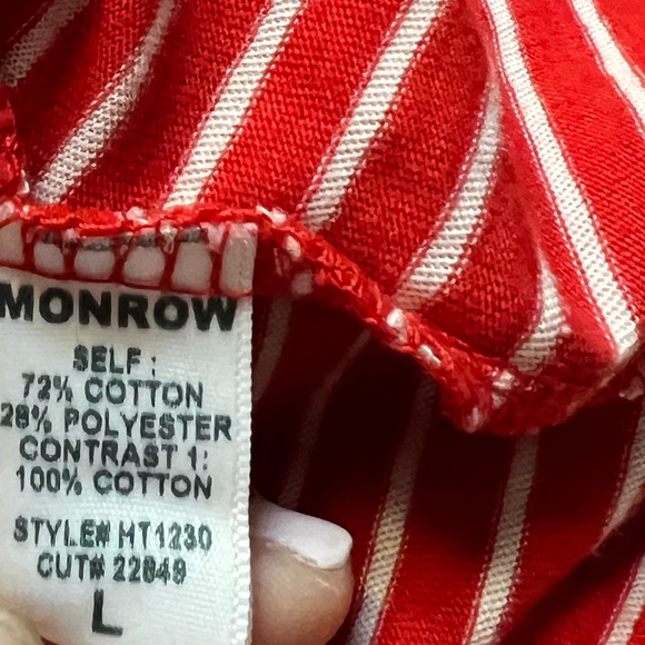 Monrow Women's Red And White Striped Slight Cropped Top New With Tag Large Waldo - Picture 5 of 7